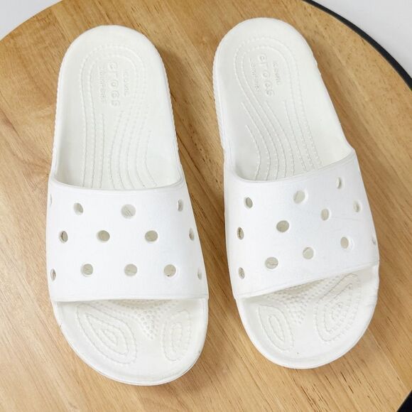 Crocs Classic Perforated Slide Sandals White 5 Mens 7‎ Womens - Picture 2 of 9